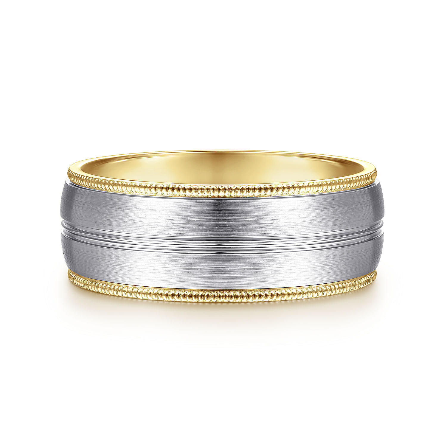 Leonardo - 14K White-Yellow Gold 8mm - Men's Wedding Band in Satin Finish