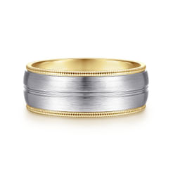 14K White-Yellow Gold 8mm - Men's Wedding Band in Satin Finish
