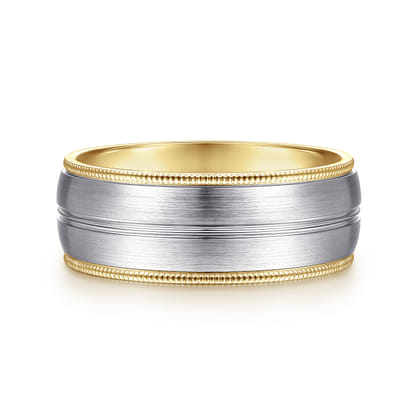 Leonardo - 14K White-Yellow Gold 8mm - Men's Wedding Band in Satin Finish