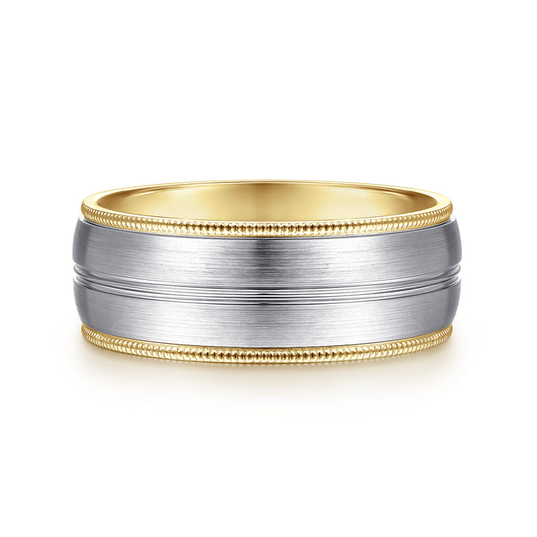 Leonardo - 14K White-Yellow Gold 8mm - Men's Wedding Band in Satin Finish - Shot 1
