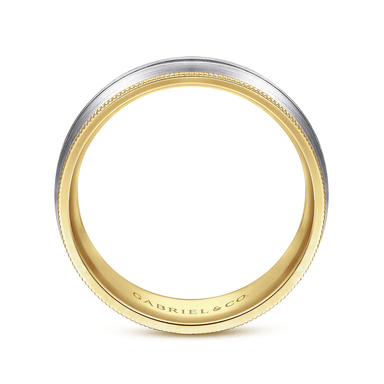 Leonardo - 14K White-Yellow Gold 8mm - Men's Wedding Band in Satin Finish - Shot 2