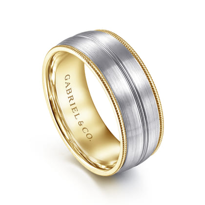 Leonardo - 14K White-Yellow Gold 8mm - Men's Wedding Band in Satin Finish