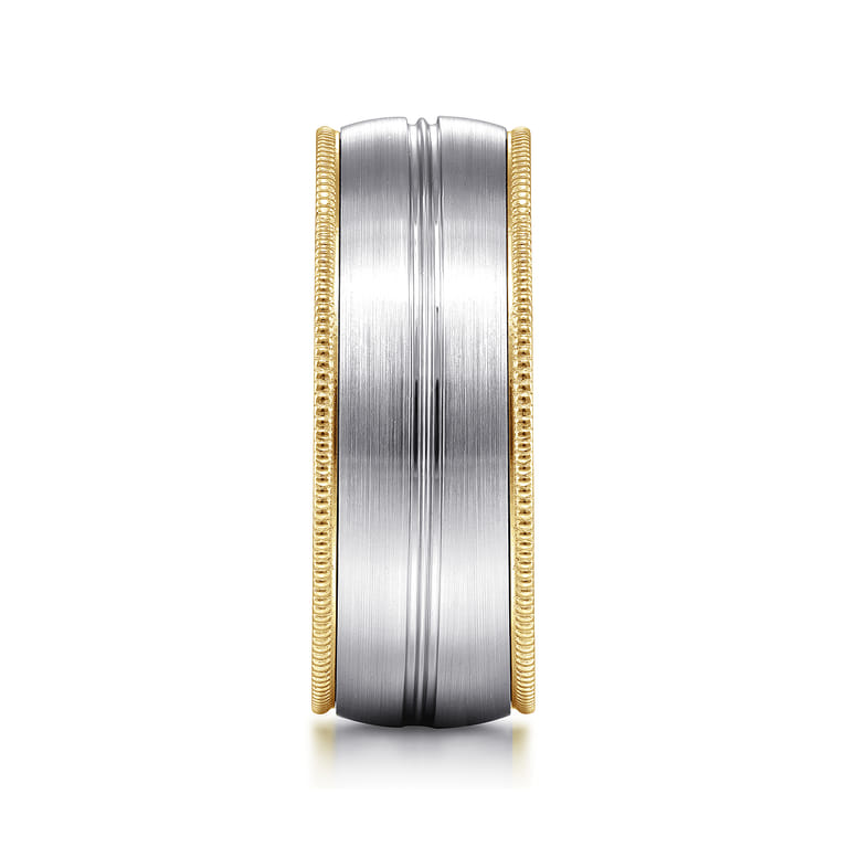 Leonardo - 14K White-Yellow Gold 8mm - Men's Wedding Band in Satin Finish - Shot 4