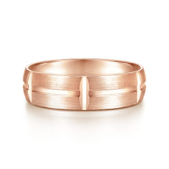 Levi - 14K Rose Gold 6mm - Carved Station Men's Wedding Band in Satin Finish
