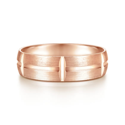 Levi - 14K Rose Gold 6mm - Carved Station Men's Wedding Band in Satin Finish