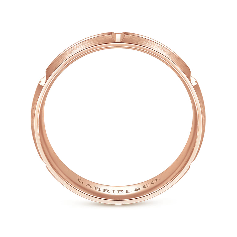 Levi - 14K Rose Gold 6mm - Carved Station Men's Wedding Band in Satin Finish - Shot 2