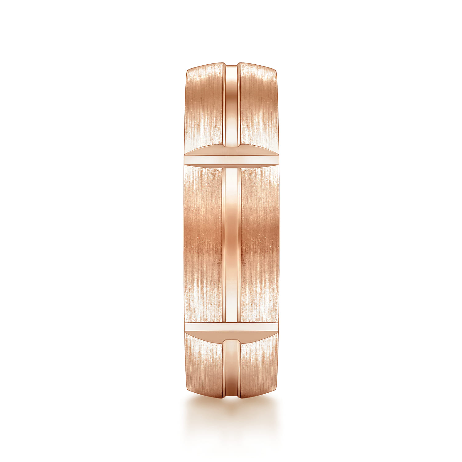 Levi - 14K Rose Gold 6mm - Carved Station Men's Wedding Band in Satin Finish - Shot 4