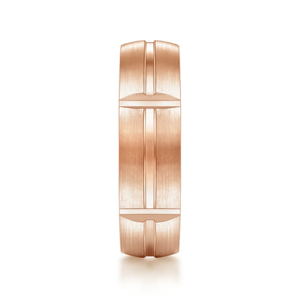Levi - 14K Rose Gold 6mm - Carved Station Men's Wedding Band in Satin Finish