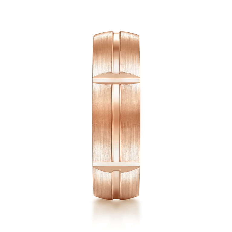Levi - 14K Rose Gold 6mm - Carved Station Men's Wedding Band in Satin Finish - Shot 4