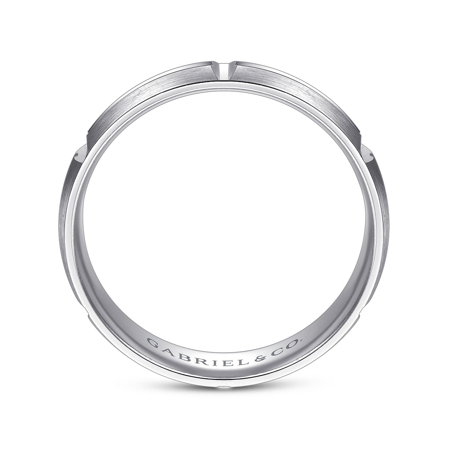 Levi - 14K White Gold 6mm - Carved Station Men's Wedding Band in Satin Finish
