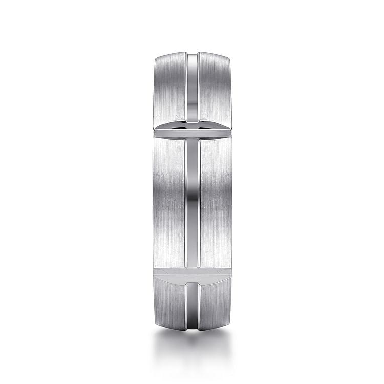Levi - 14K White Gold 6mm - Carved Station Men's Wedding Band in Satin Finish