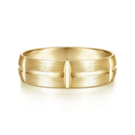 Levi - 14K Yellow Gold 6mm - Carved Station Men's Wedding Band in Satin Finish