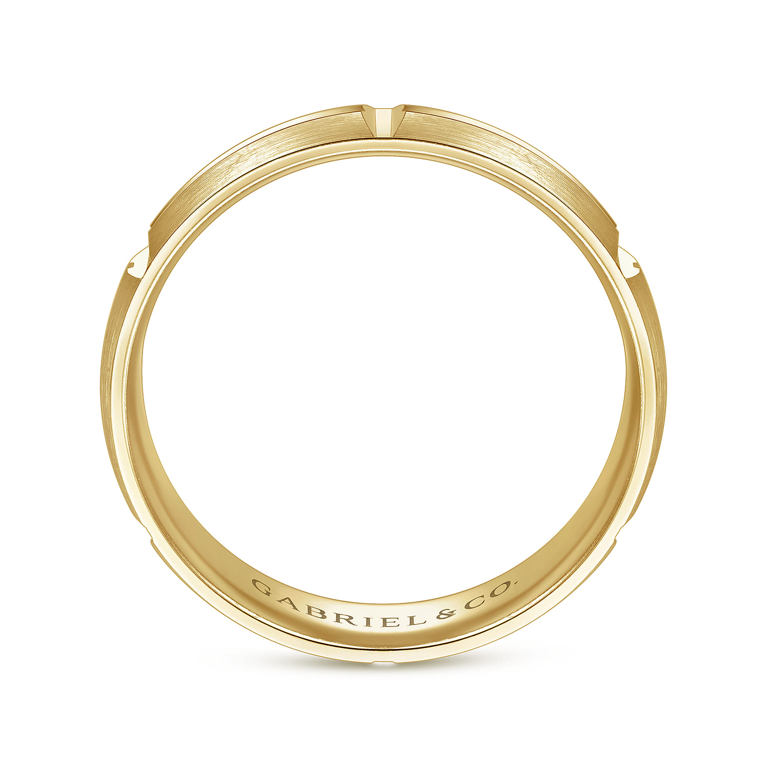 Levi - 14K Yellow Gold 6mm - Carved Station Men's Wedding Band in Satin Finish - Shot 2