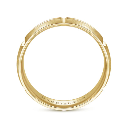 Levi - 14K Yellow Gold 6mm - Carved Station Men's Wedding Band in Satin Finish