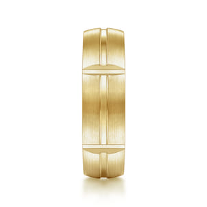 Levi - 14K Yellow Gold 6mm - Carved Station Men's Wedding Band in Satin Finish