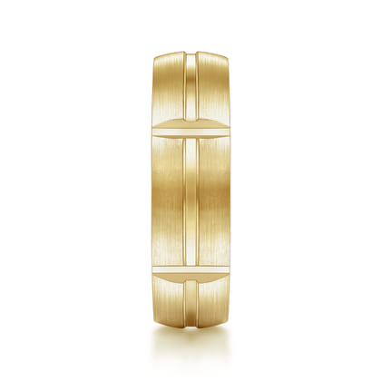 Levi - 14K Yellow Gold 6mm - Carved Station Men's Wedding Band in Satin Finish