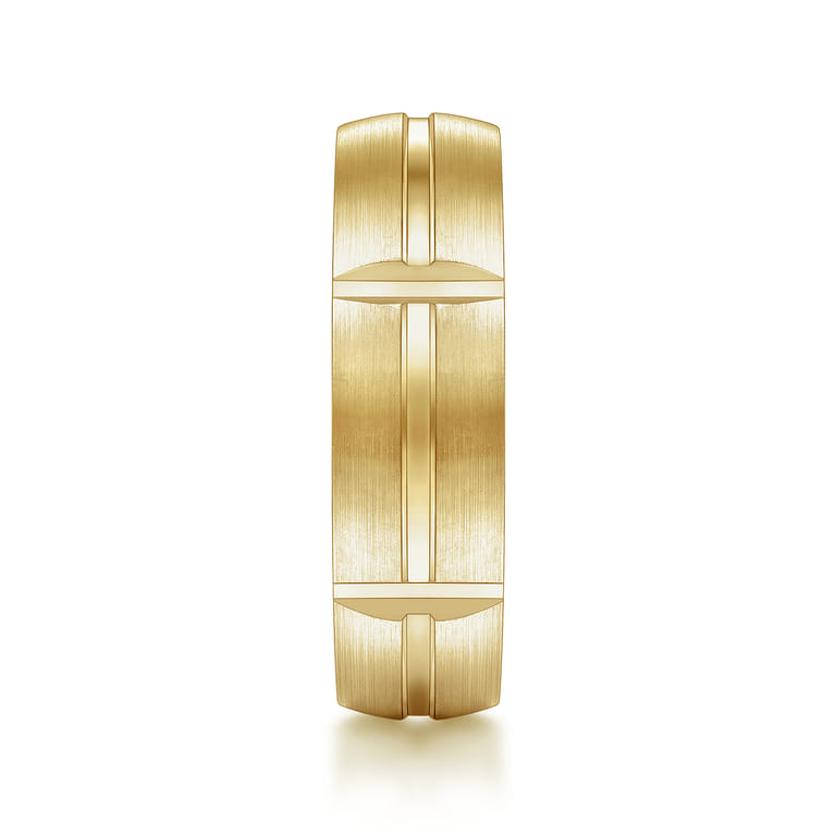 Levi - 14K Yellow Gold 6mm - Carved Station Men's Wedding Band in Satin Finish - Shot 4