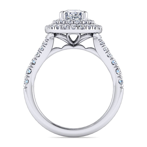 Lexie - 14K White Gold Oval Double Halo Diamond Engagement Ring - 0.78 ct - Shot 2