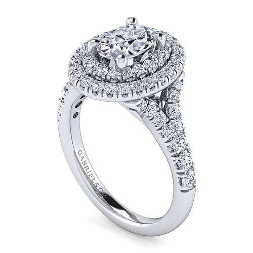 Lexie - 14K White Gold Oval Double Halo Diamond Engagement Ring - 0.78 ct - Shot 3