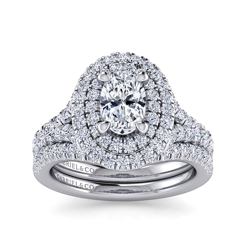 Lexie - 14K White Gold Oval Double Halo Diamond Engagement Ring - 0.78 ct - Shot 4