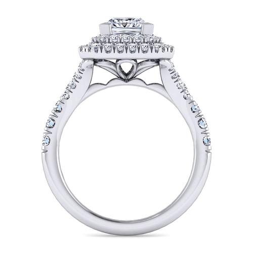 Lexie - 14K White Gold Princess Cut Double Halo Diamond Engagement Ring - 0.77 ct - Shot 2