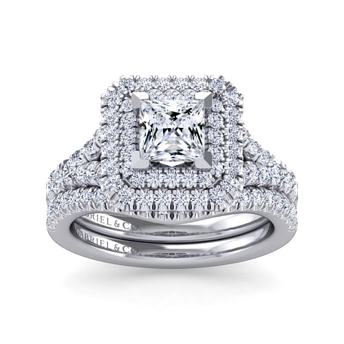 Lexie - 14K White Gold Princess Cut Double Halo Diamond Engagement Ring - 0.77 ct - Shot 4