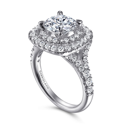 Lexie - 14K White Gold Round Double Halo Diamond Engagement Ring - 1 ct - Shot 3