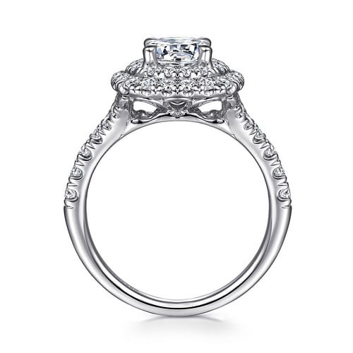 Lexie - 14k White Gold Cushion Double Halo Round Diamond Engagement Ring - 0.78 ct - Shot 2