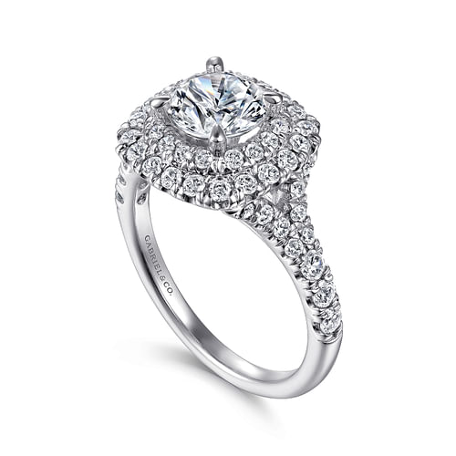 Lexie - 14k White Gold Cushion Double Halo Round Diamond Engagement Ring - 0.78 ct - Shot 3