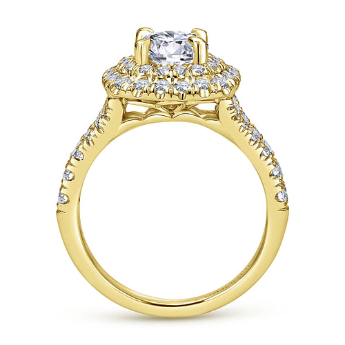 Lexie - 14k Yellow Gold Cushion Double Halo Round Diamond Engagement Ring - 0.78 ct - Shot 2