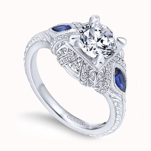 Lexington - 14K White Gold Round Sapphire and Diamond Engagement Ring - 0.14 ct - Shot 3