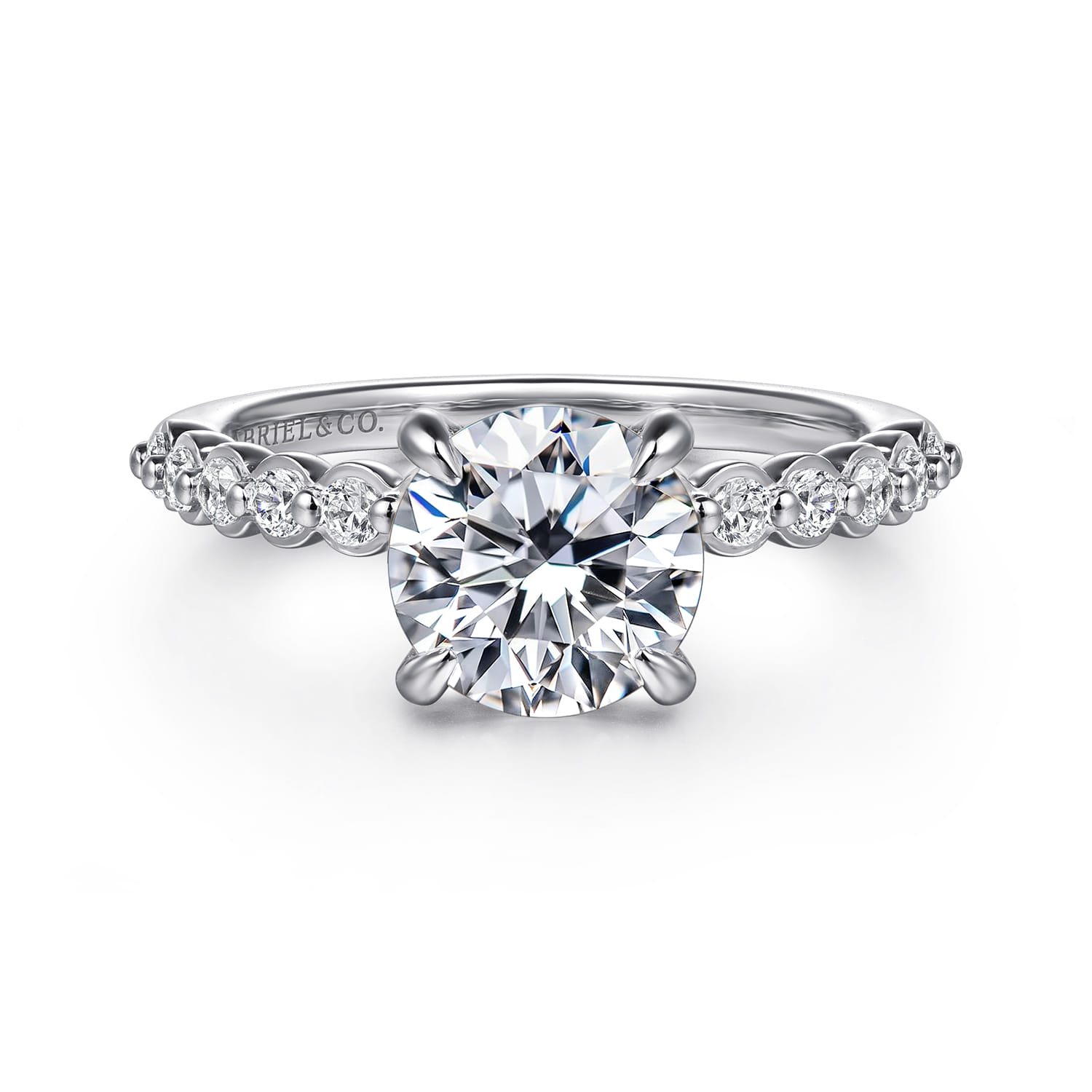 Leya - 14K White Gold Bezel Prong Set Round Diamond Engagement Ring