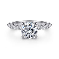 Leya - 14K White Gold Bezel Prong Set Round Diamond Engagement Ring