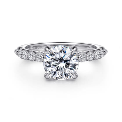 Leya - 14K White Gold Bezel Prong Set Round Diamond Engagement Ring