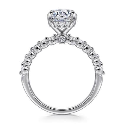 Leya - 14K White Gold Bezel Prong Set Round Diamond Engagement Ring