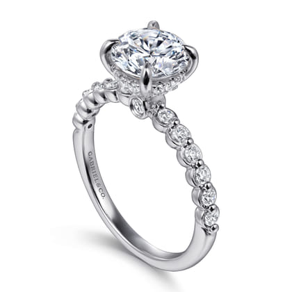 Leya - 14K White Gold Bezel Prong Set Round Diamond Engagement Ring