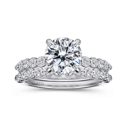 Leya - 14K White Gold Bezel Prong Set Round Diamond Engagement Ring
