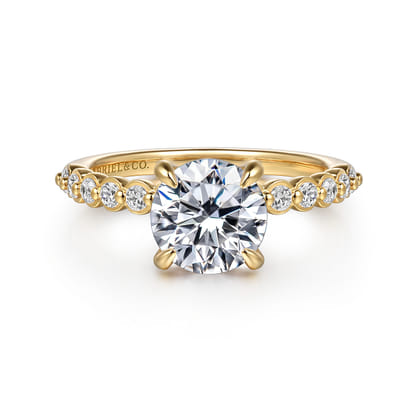 Leya - 14K Yellow Gold Bezel Prong Set Round Diamond Engagement Ring