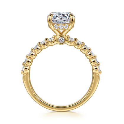 Leya - 14K Yellow Gold Bezel Prong Set Round Diamond Engagement Ring