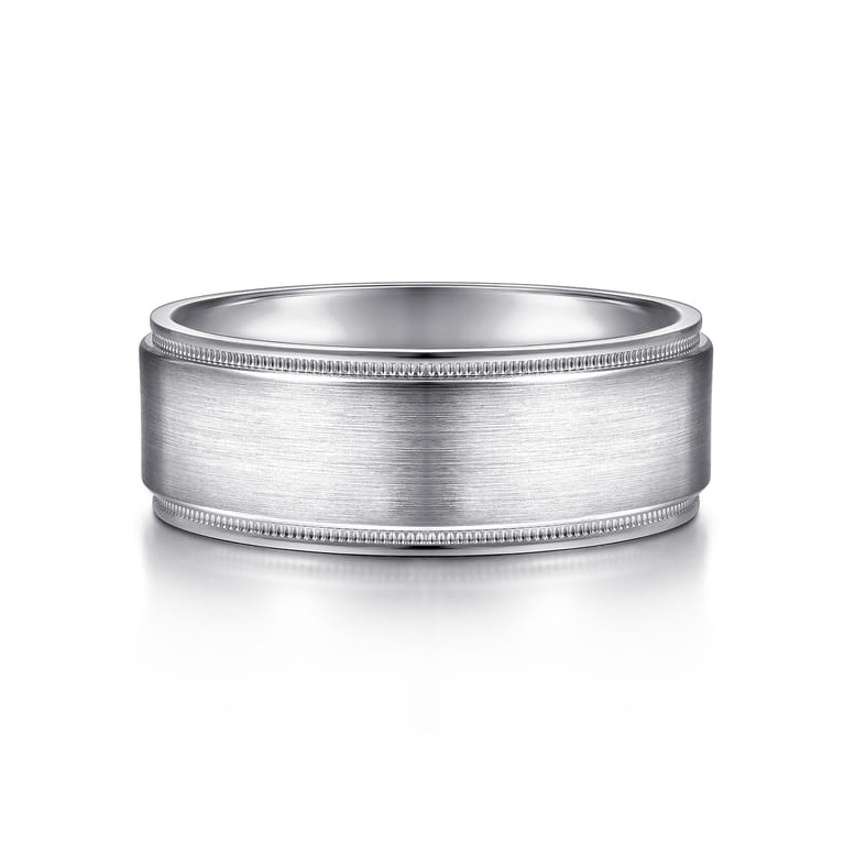 Liam - 14K White Gold 8mm - Men's Wedding Band in Satin Finish - Shot 1