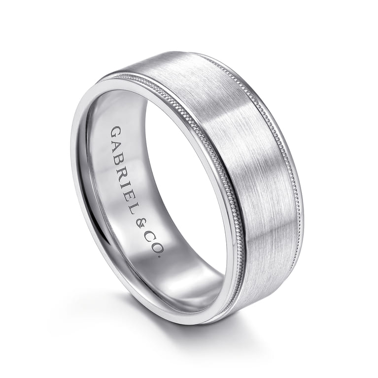 Liam - 14K White Gold 8mm - Men's Wedding Band in Satin Finish - Shot 3