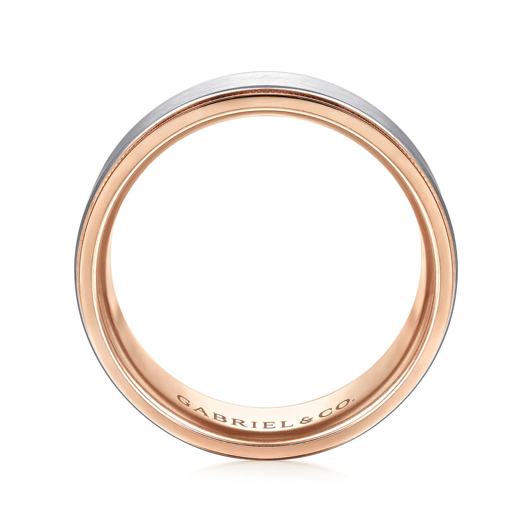 Liam - 14K White-Rose Gold 8mm - Two Tone Men's Wedding Band in Satin Finish - Shot 2
