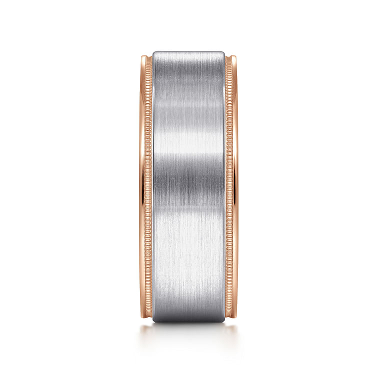 Liam - 14K White-Rose Gold 8mm - Two Tone Men's Wedding Band in Satin Finish
