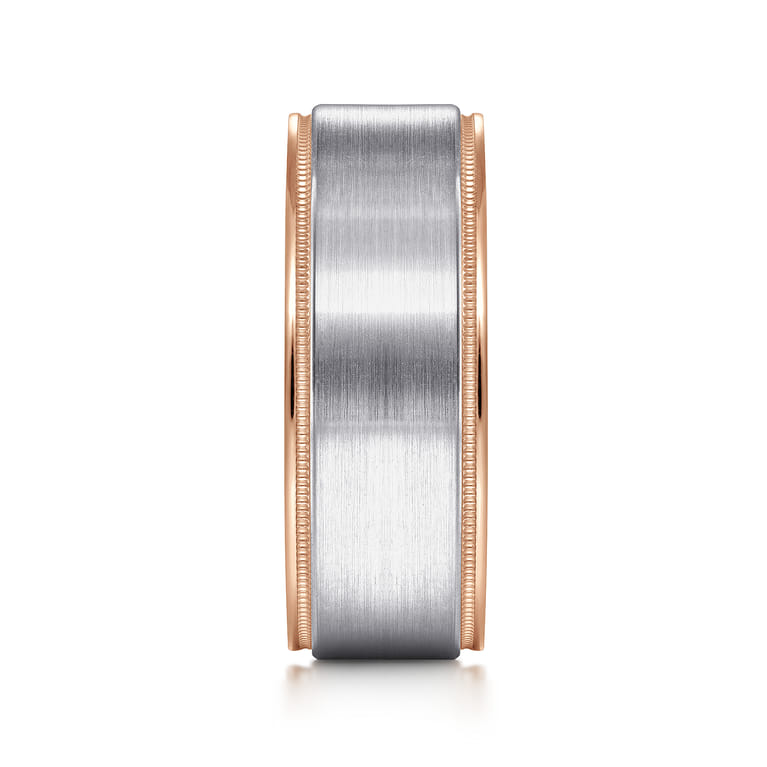 Liam - 14K White-Rose Gold 8mm - Two Tone Men's Wedding Band in Satin Finish - Shot 4