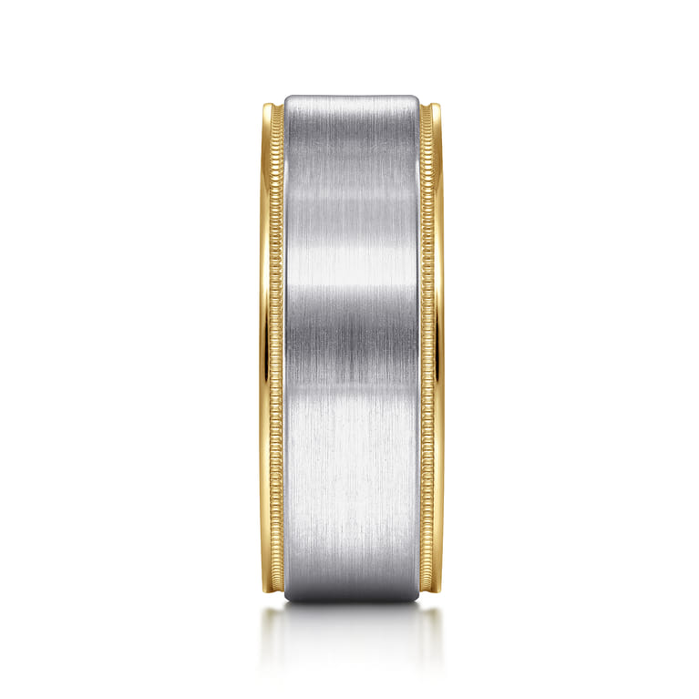 Liam - 14K White-Yellow Gold 8mm - Two Tone Men's Wedding Band in Satin Finish - Shot 4