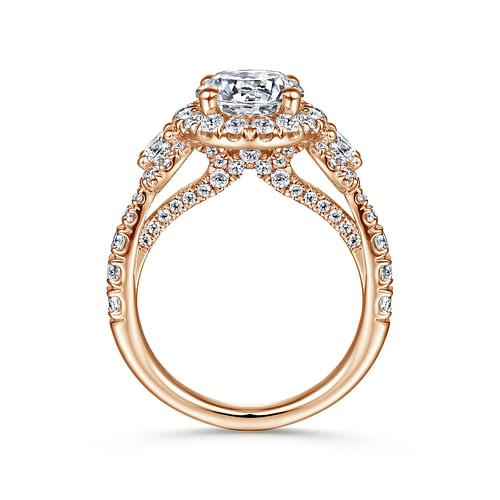 Liana - 14K Rose Gold Round Three Stone Halo Diamond Engagement Ring - 1.27 ct - Shot 2
