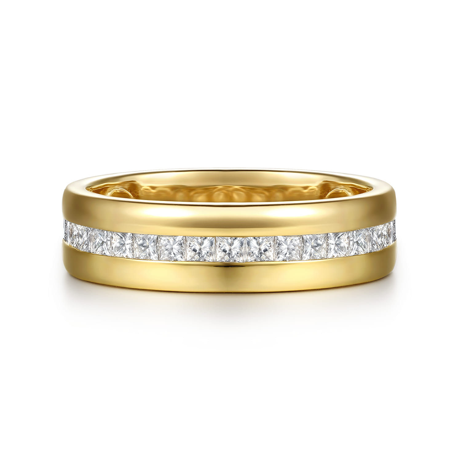 Straight Wedding Ring in 14k Yellow Gold with Princess Cut Natural Diamond at Gabriel & Co. - Shot 1