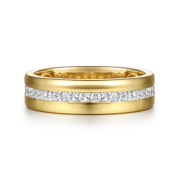 Straight Wedding Ring in 14k Yellow Gold with Princess Cut Natural Diamond at Gabriel & Co. - Shot 1