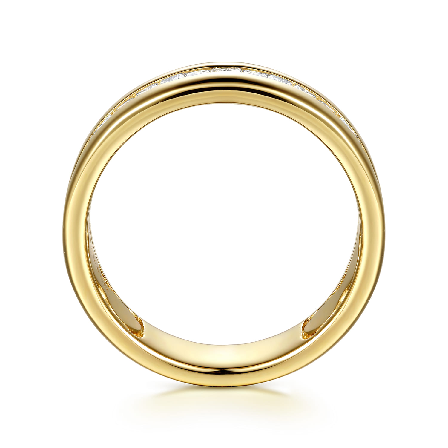 Straight Wedding Ring in 14k Yellow Gold with Princess Cut Natural Diamond at Gabriel & Co. - Shot 2