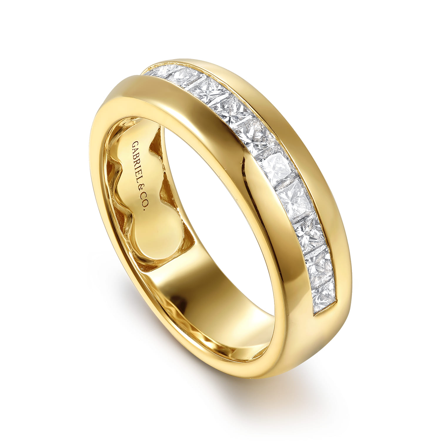 Straight Wedding Ring in 14k Yellow Gold with Princess Cut Natural Diamond at Gabriel & Co. - Shot 3
